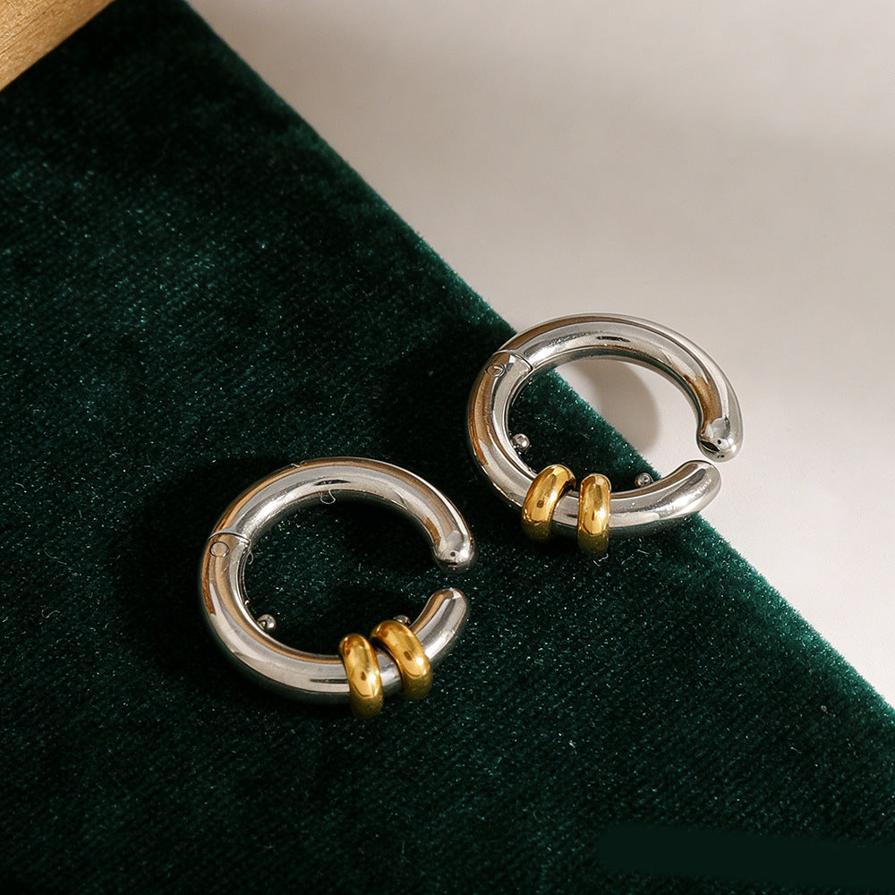 Women's Gold-plated High-grade Stainless Steel Color Matching Circle Simple Fashion Style Ear Clip