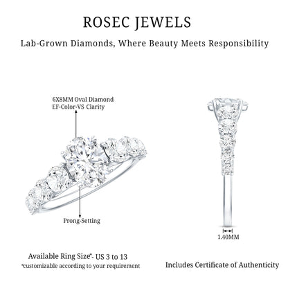 Lab Grown 1.2 Carat Diamond Oval Engagement Ring With Side Stones