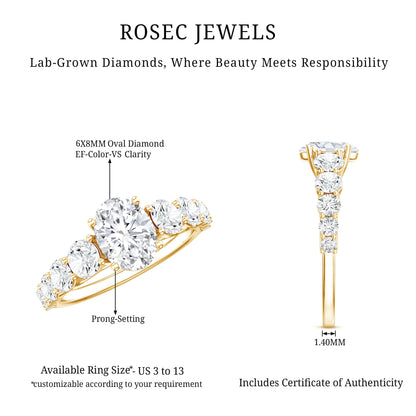 Lab Grown 1.2 Carat Diamond Oval Engagement Ring With Side Stones