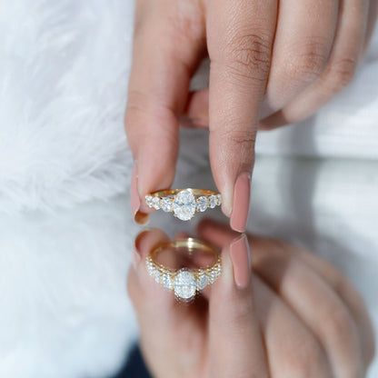 Lab Grown 1.2 Carat Diamond Oval Engagement Ring With Side Stones